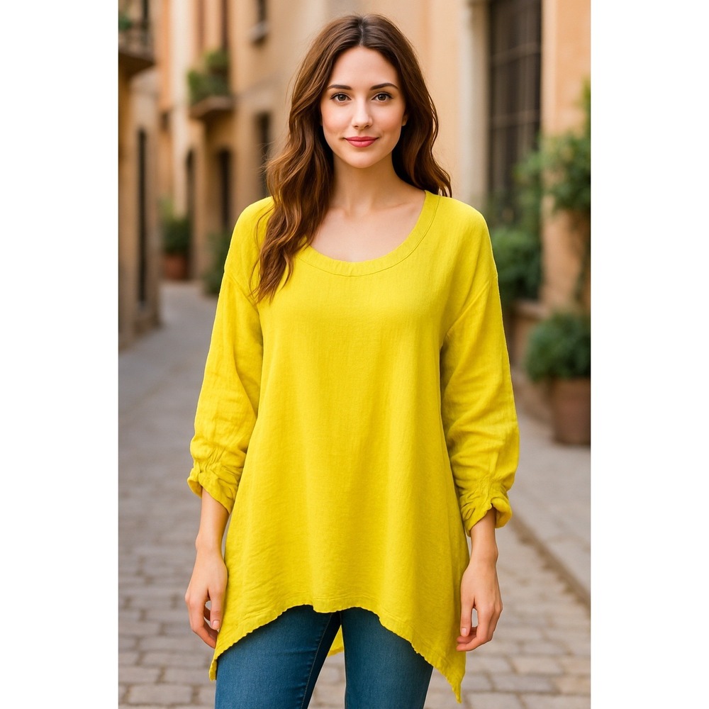 Oh My Gauze! Golden Yellow Crinkle Cotton Tunic Top Boho Relaxed SZ S/M 6-10